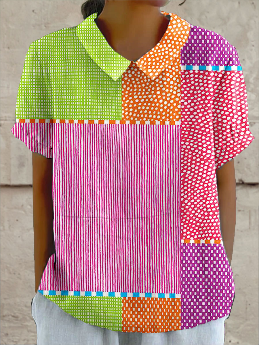 Jessica | Stilig Färgglad Patchwork Skjorta