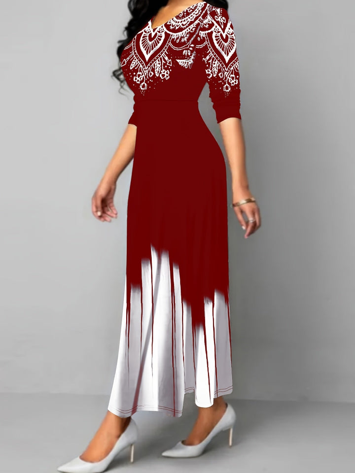 Nadia | Ornamental Tryckt Flared Maxi Klänning