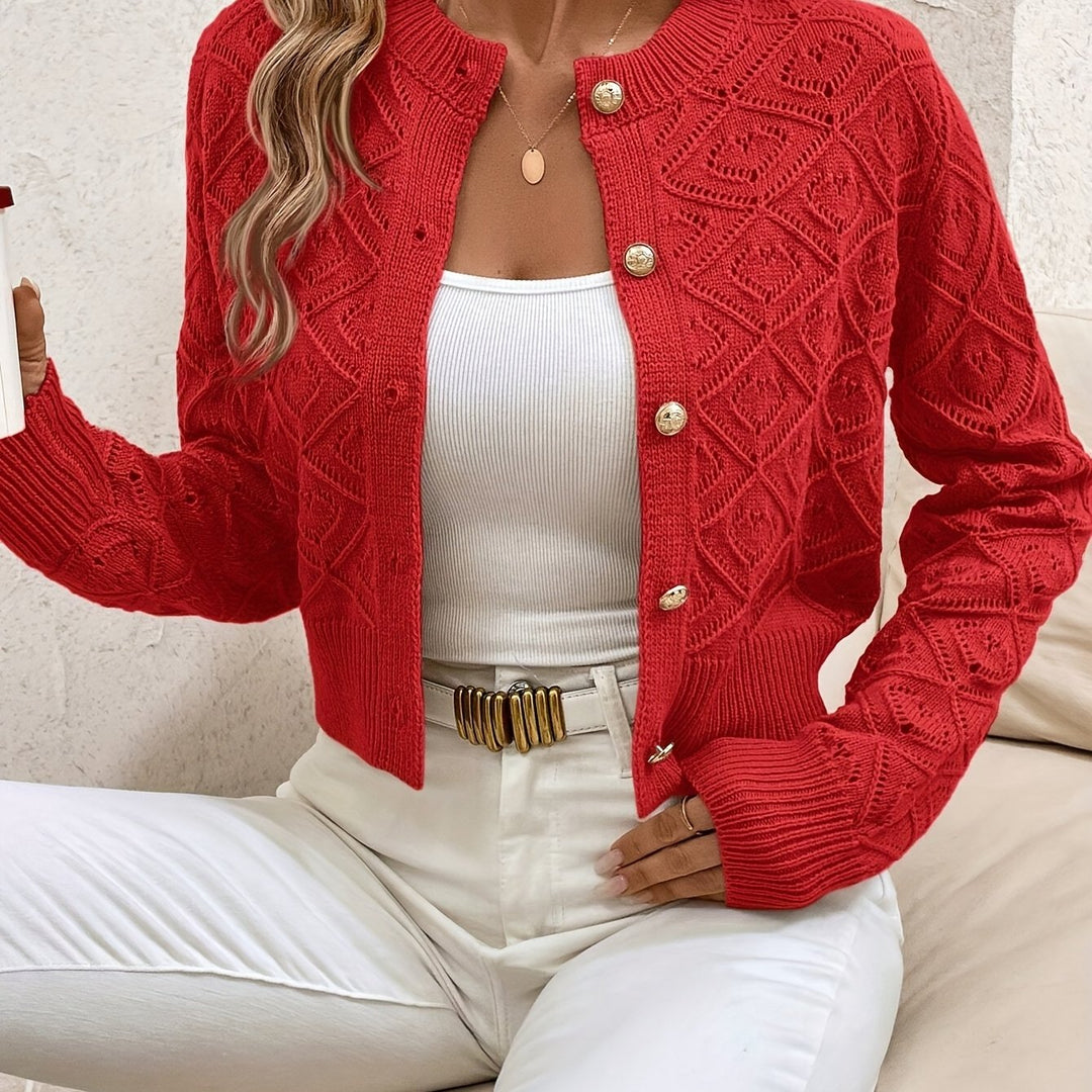 Della | Texturerad Knapp-Front Cardigan