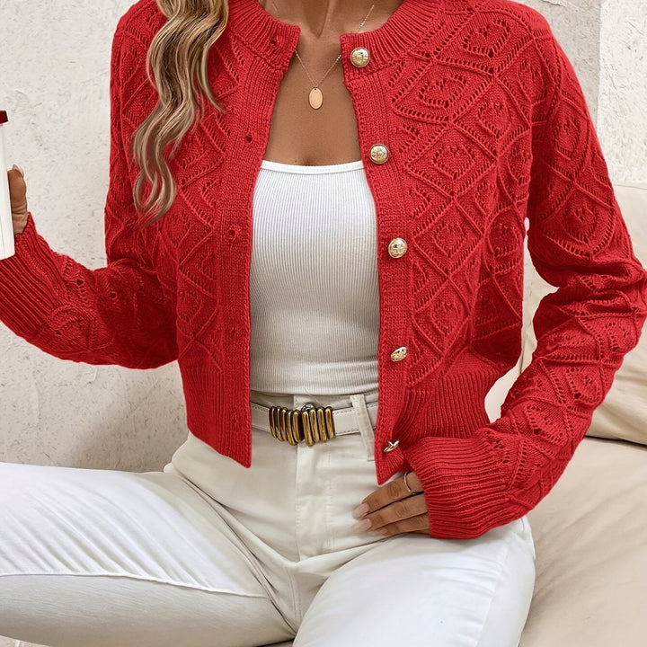 Della | Texturerad Knapp-Front Cardigan
