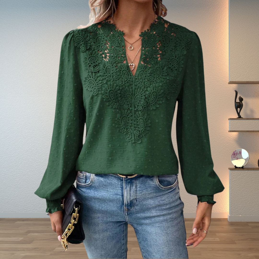 Marlene | Elegant Blus med Spetsdetaljer