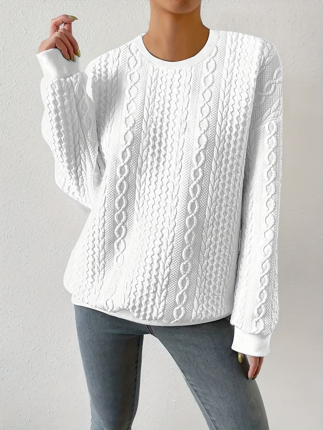 Joyce | Texturerad Kabelstickad Sweatshirt