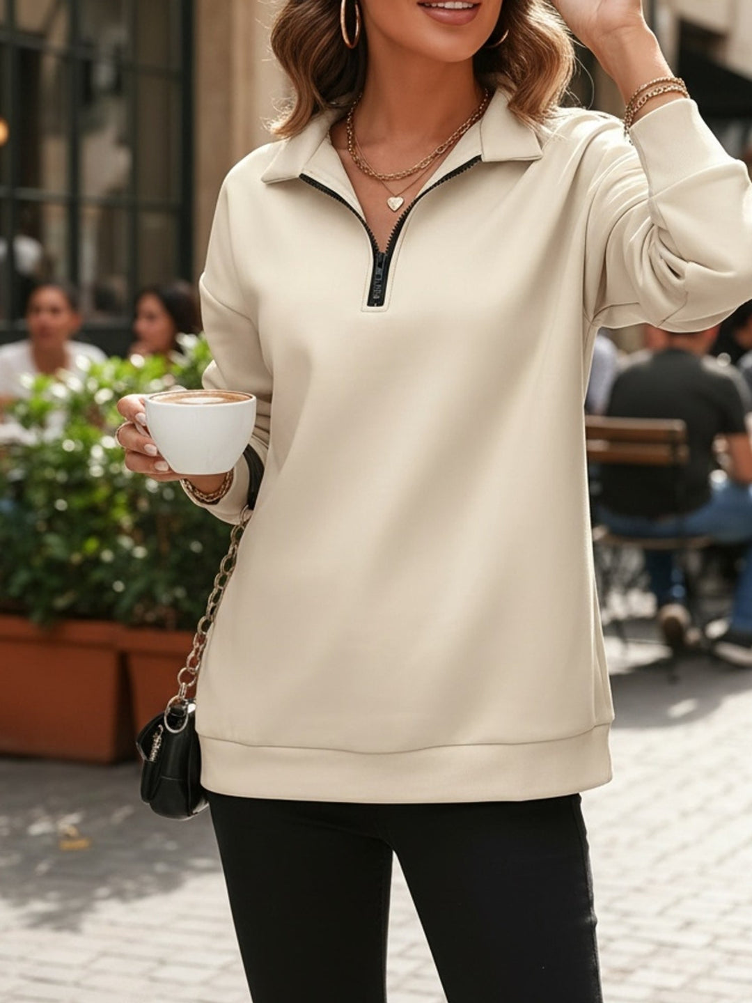 Gwyneth | Avslappnad Halvdragkedja Sweatshirt