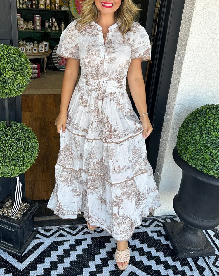 Eliza | Klassisk Toile Maxi Klänning
