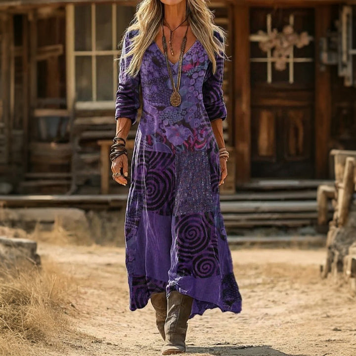 Romy | Vintage Patch Långärmad Casual Klänning
