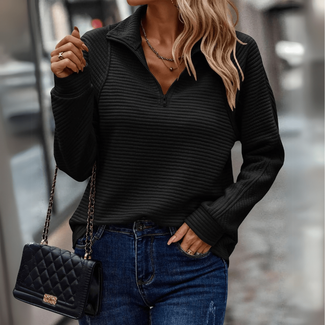 Gillian | Ribbad Halv-Zip Tröja