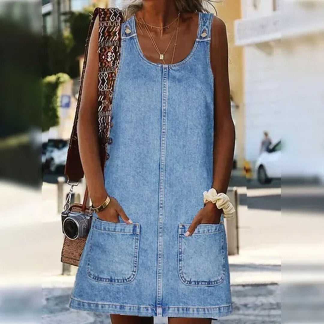 Deby | Bekväm ärmlös denimklänning