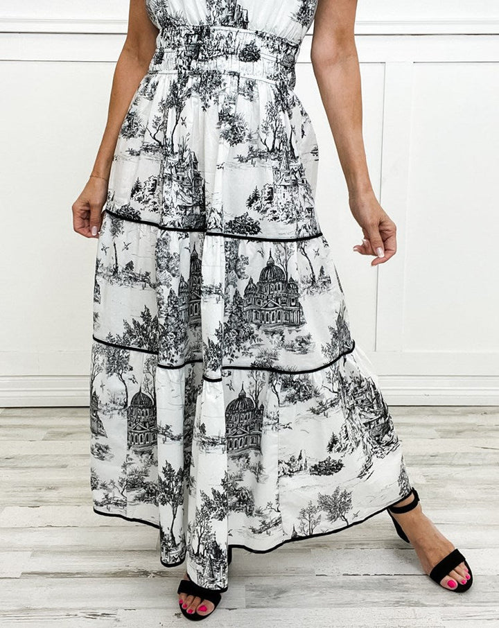 Eliza | Klassisk Toile Maxi Klänning