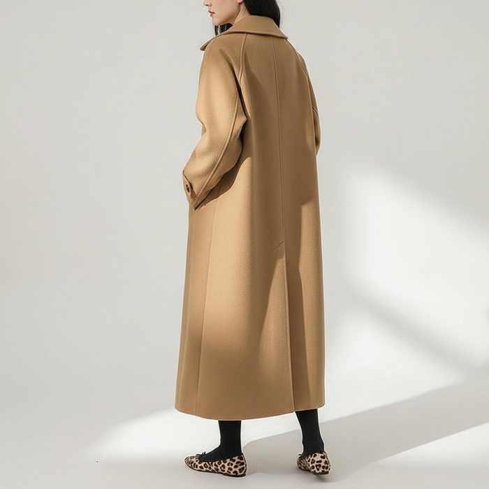 Dam Elegant Lång Kappa med Knappar och Smal Passform