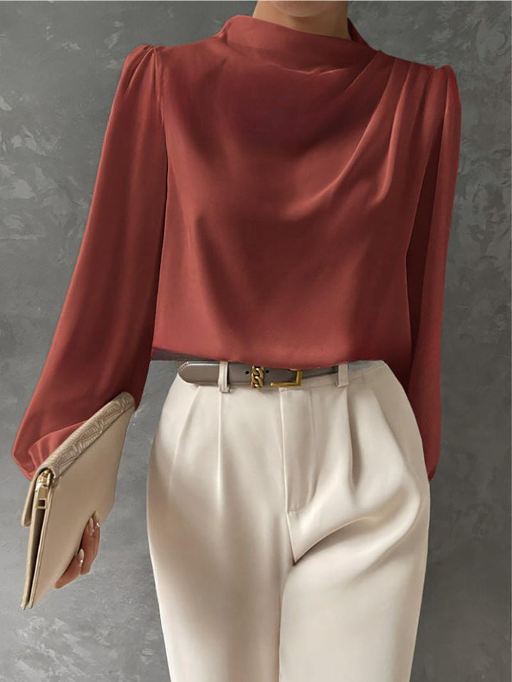 Maureen | Elegant Draperad Blus med Långa Ärmar