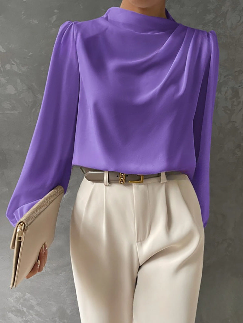 Maureen | Elegant Draperad Blus med Långa Ärmar