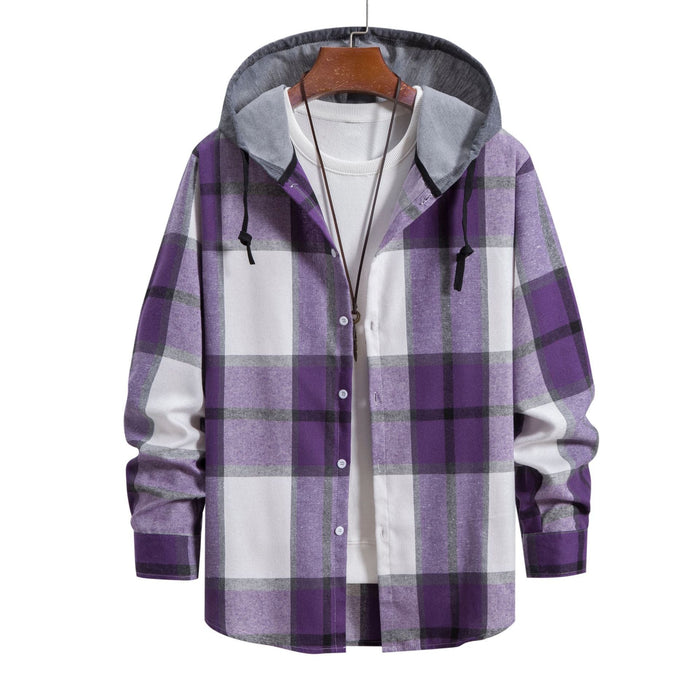 Herr Rutig Skjorta med Huva Button-Front Casual Look