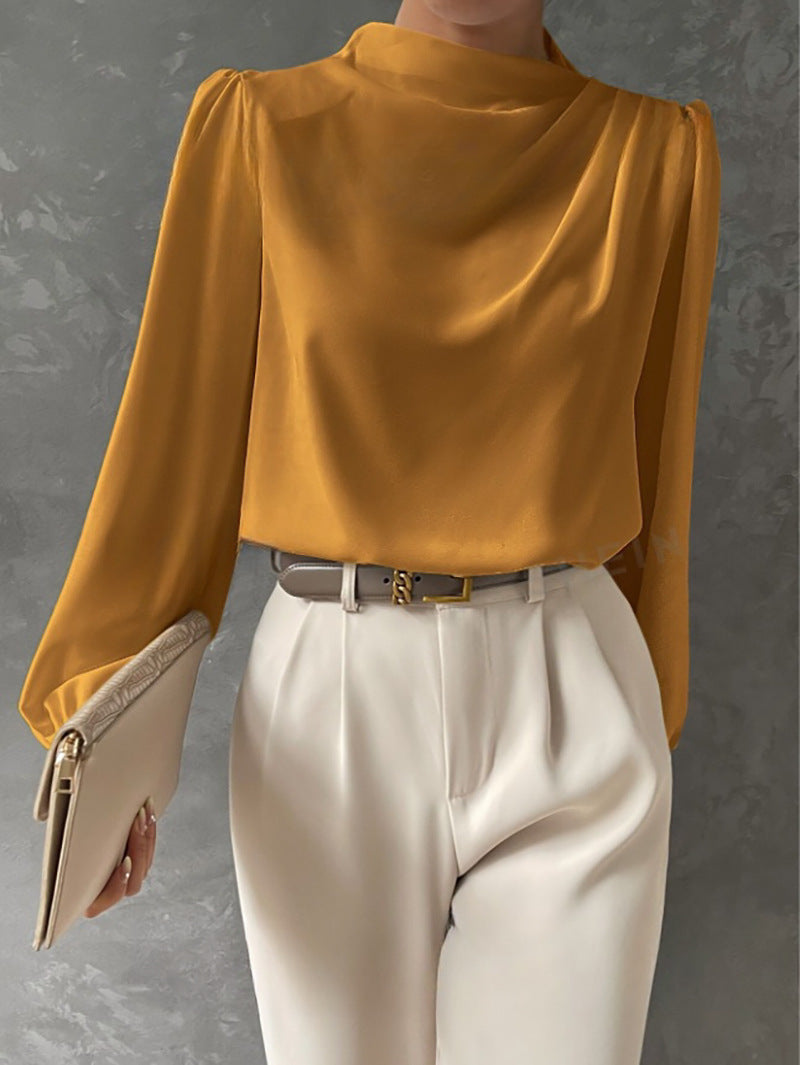 Maureen | Elegant Draperad Blus med Långa Ärmar