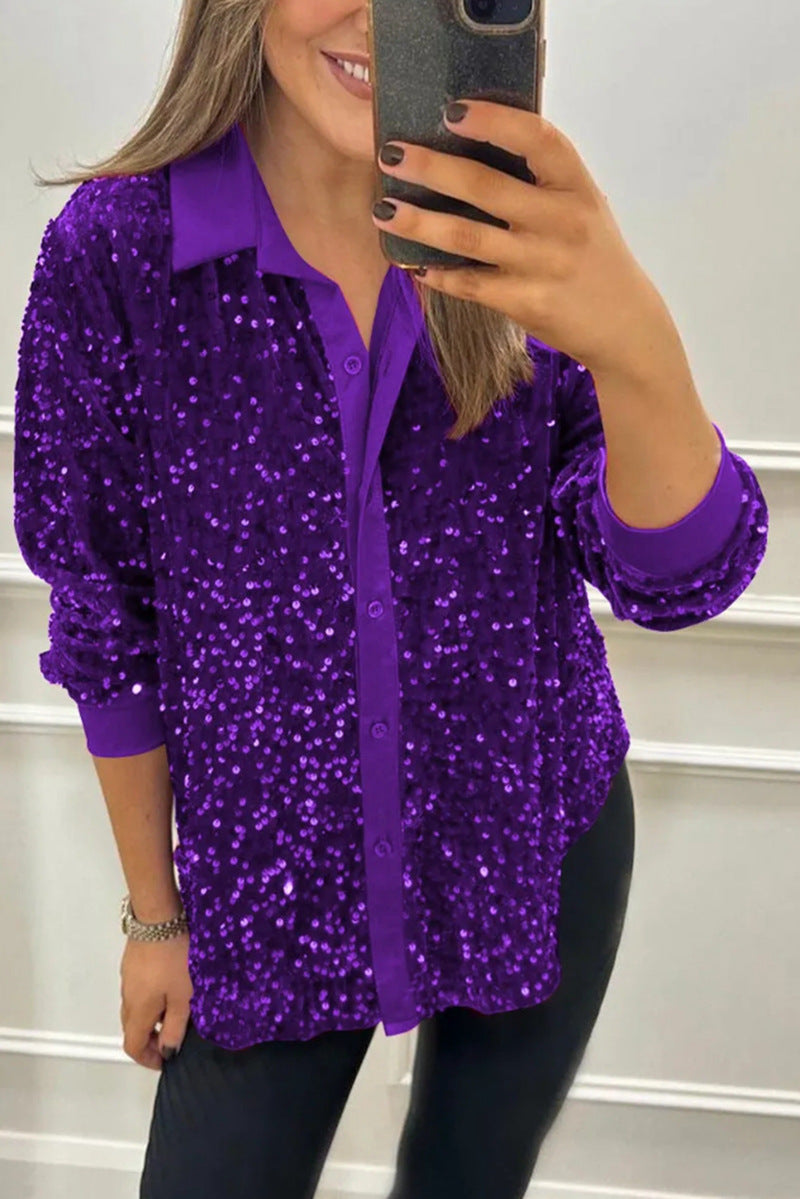 Claudine | Elegant Glittrande Skjorta med Krage
