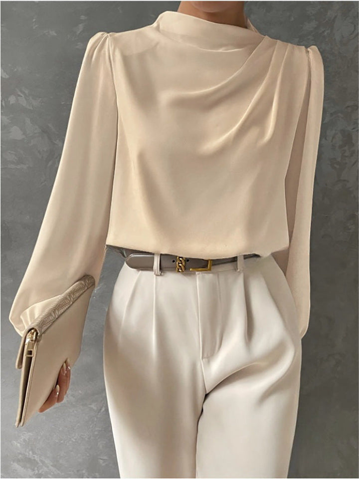 Maureen | Elegant Draperad Blus med Långa Ärmar