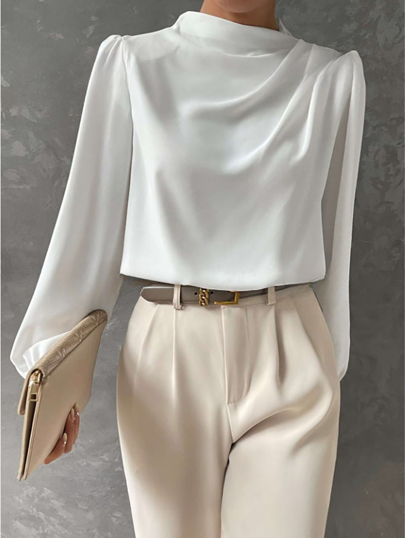 Maureen | Elegant Draperad Blus med Långa Ärmar