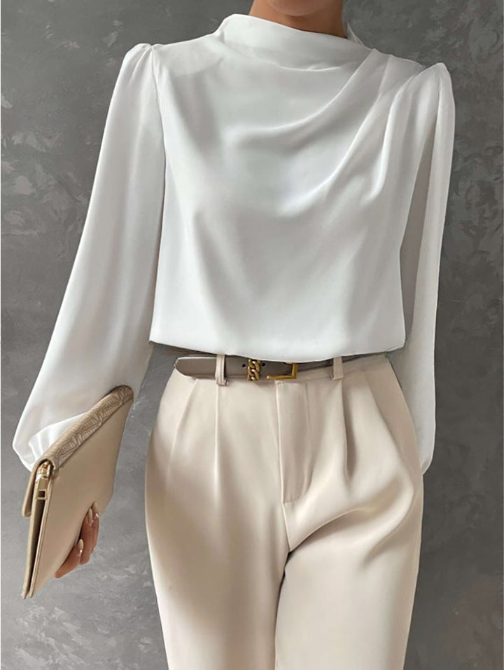 Maureen | Elegant Draperad Blus med Långa Ärmar