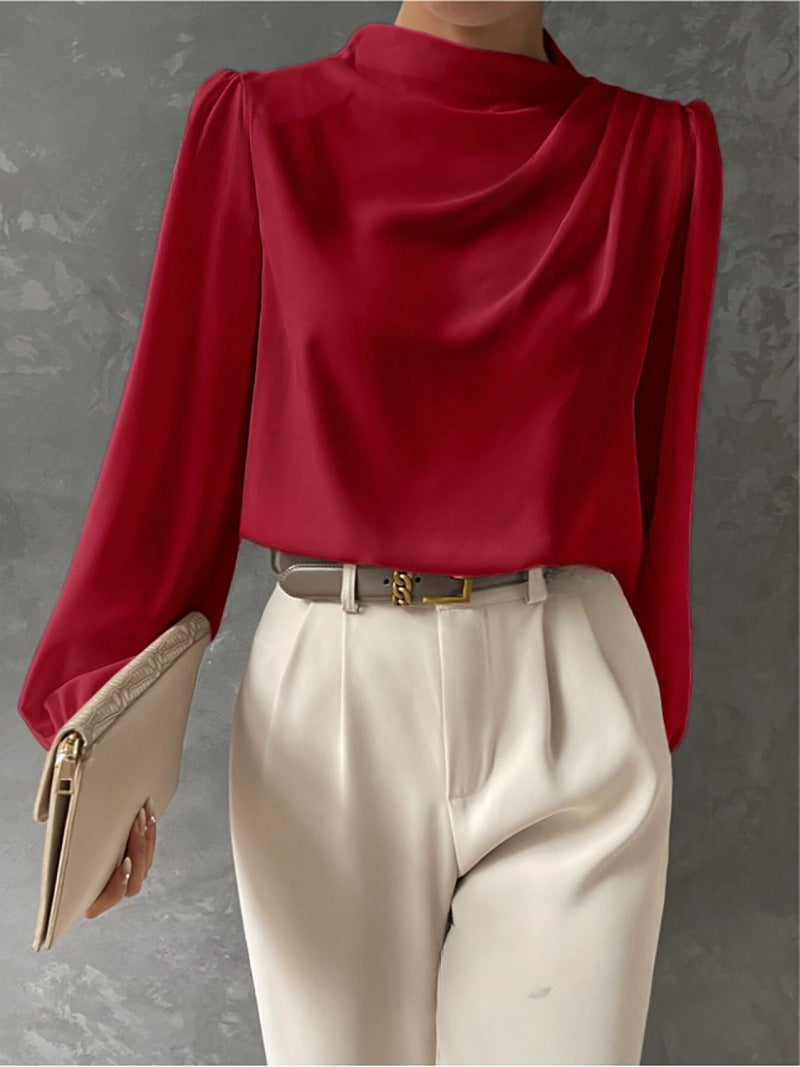 Maureen | Elegant Draperad Blus med Långa Ärmar