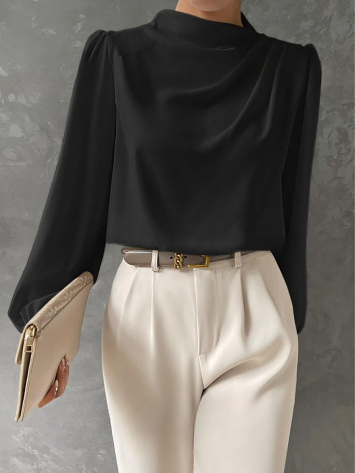 Maureen | Elegant Draperad Blus med Långa Ärmar