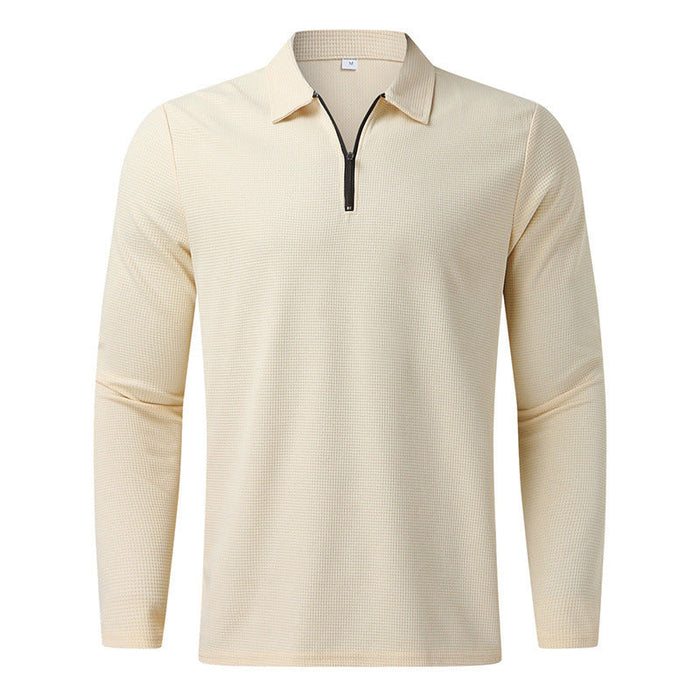 Herr Långärmad Henley-Tröja med Dragkedja och Texturerad Yta