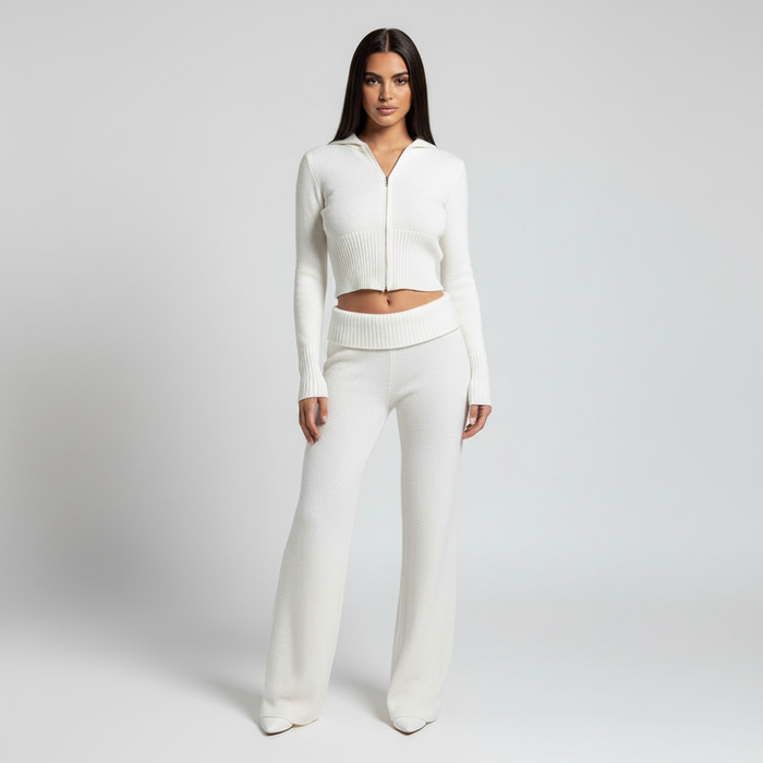 Dam Loungewear Set med Croppad Tröja och Vida Byxor