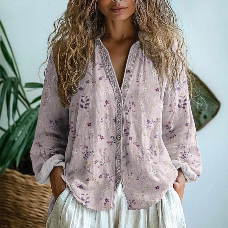 Brianna | Elegant Vintage Bladtryckt Skjorta