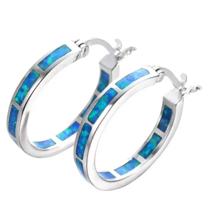 Vicki | Elegant blå Fire Opal Hoop Örhängen