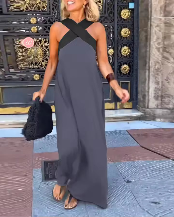 Carolina | Vintage Hollow Shoulder Maxi Klänning