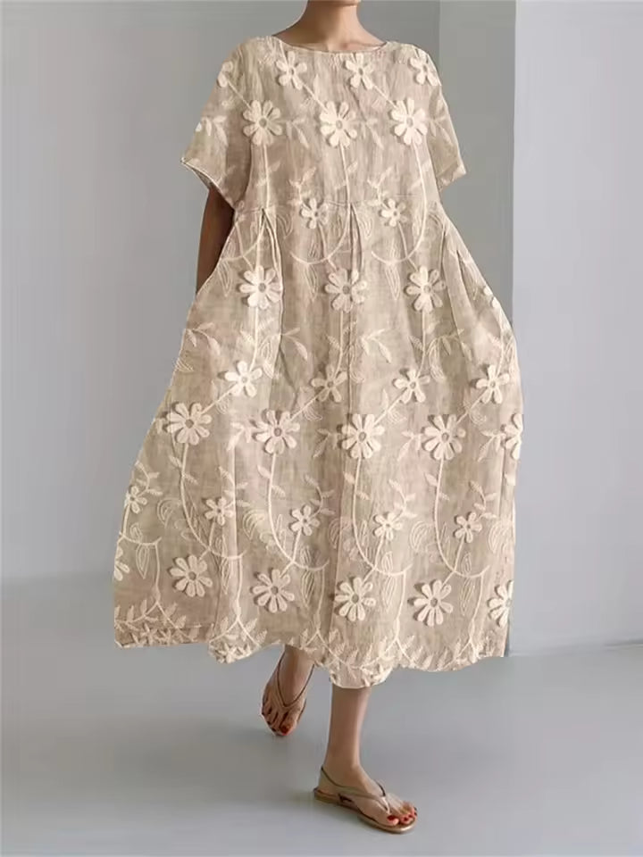 Amanda | Elegant Löst Rundhals Klänning