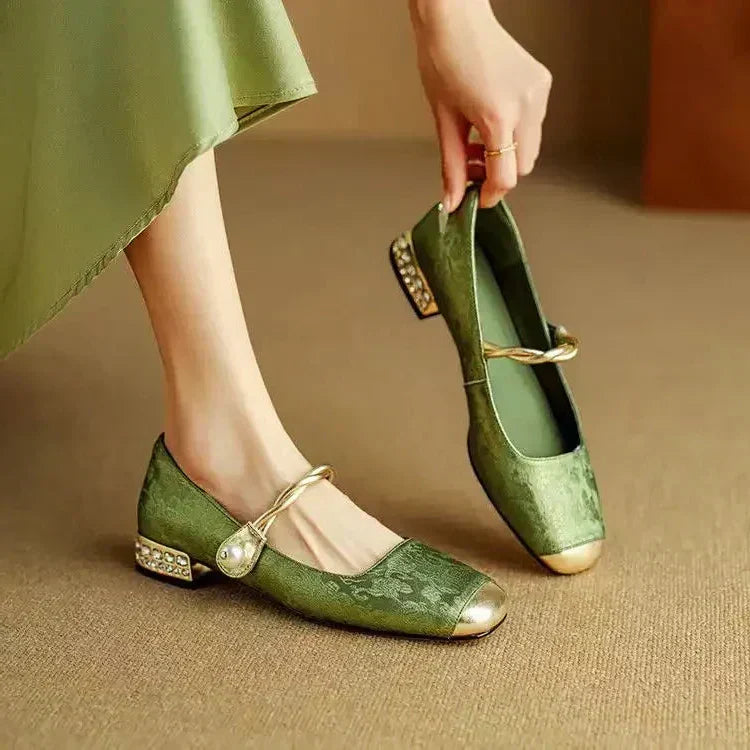 Camille | Vintage Flätad Pärlremsskor