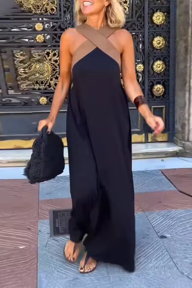 Carolina | Vintage Hollow Shoulder Maxi Klänning