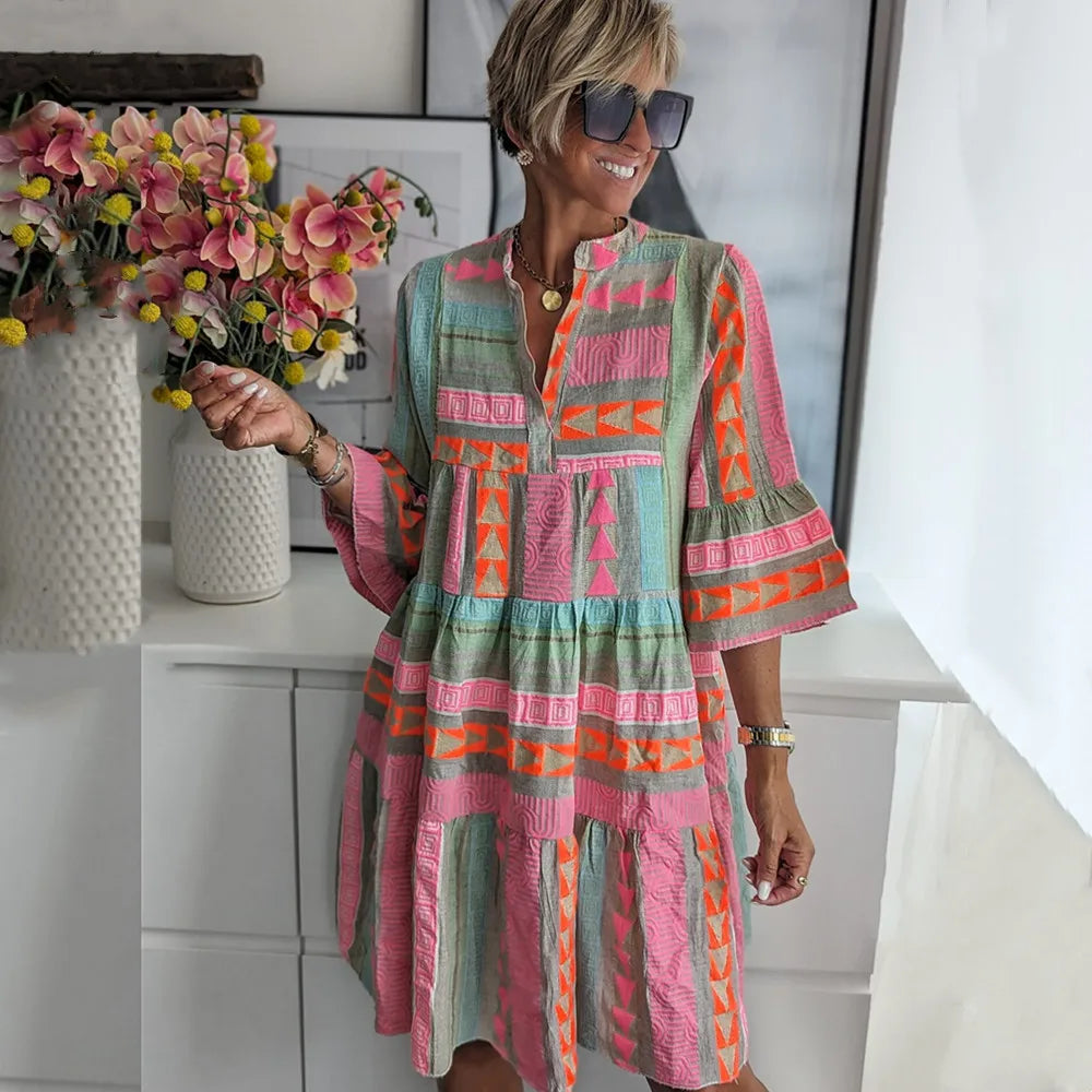 Mariah | Elegant Boho Klänning med Vida Ärmar