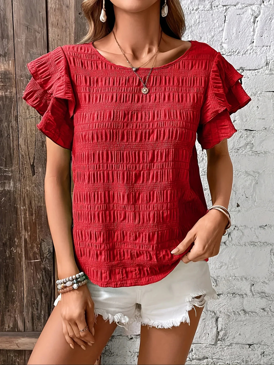Annabel | Volangärm Texturerad Blus