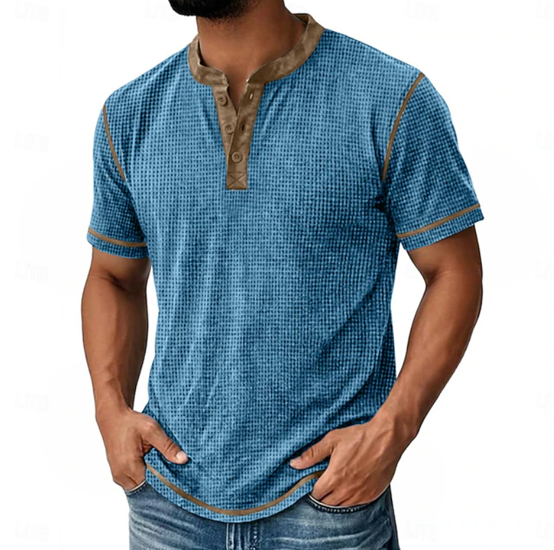 Arion | Texturerad Henley T-shirt med kort ärm