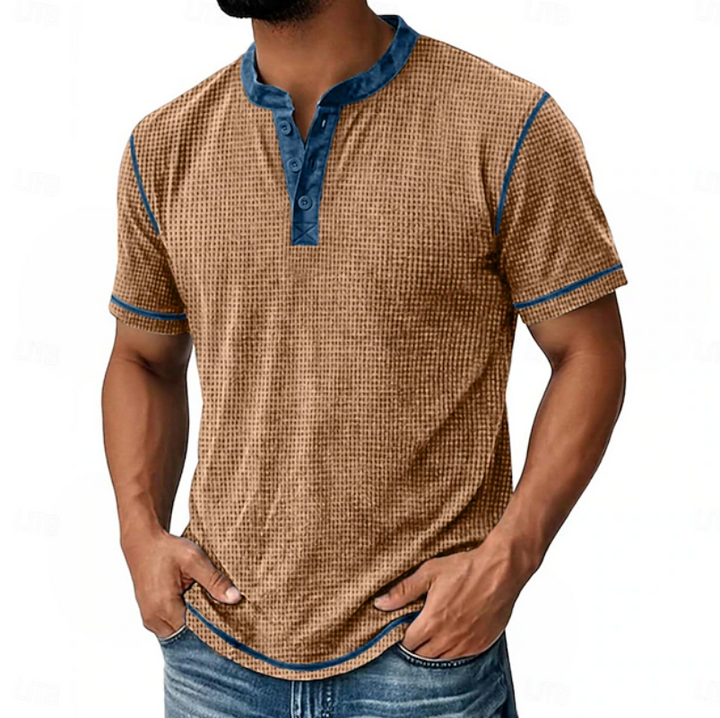 Arion | Texturerad Henley T-shirt med kort ärm