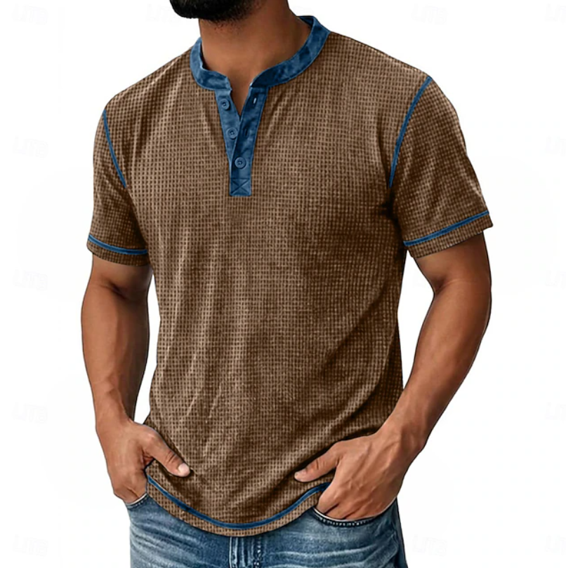 Arion | Texturerad Henley T-shirt med kort ärm