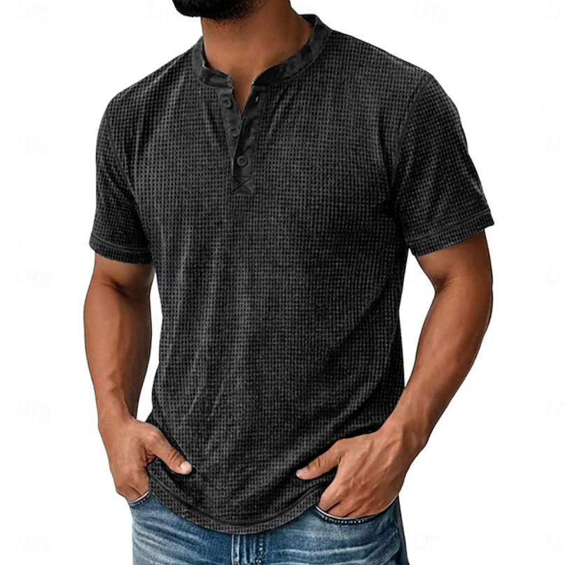 Arion | Texturerad Henley T-shirt med kort ärm