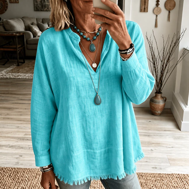 Olive | Avslappnad V-ringad Tunika Blus