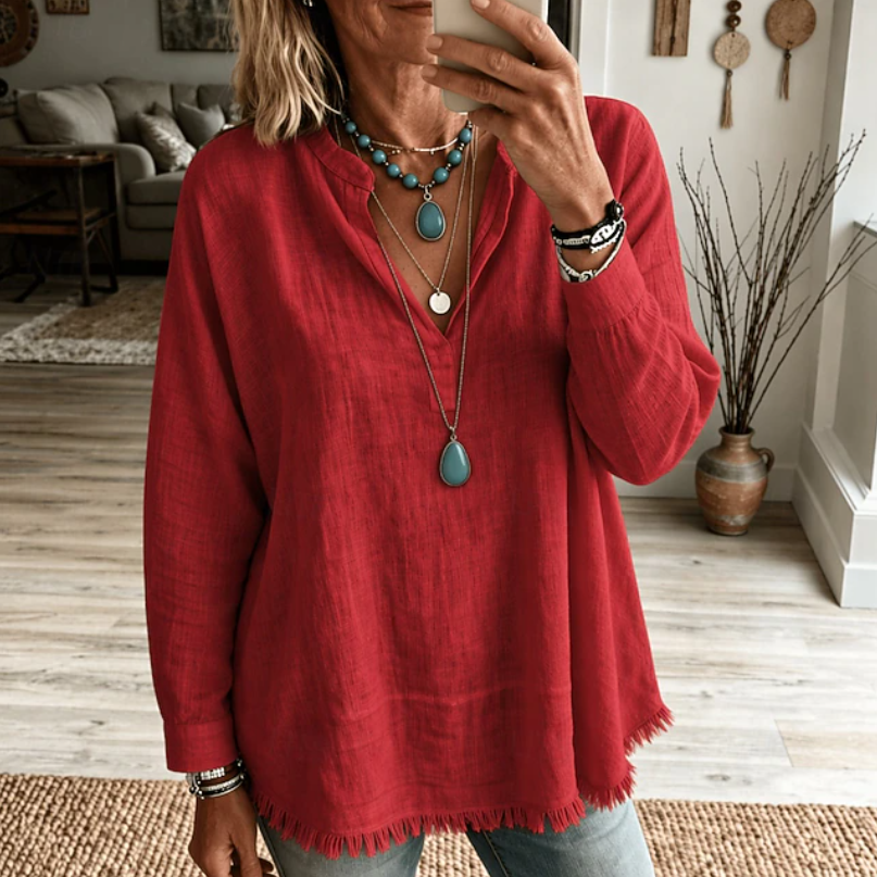 Olive | Avslappnad V-ringad Tunika Blus
