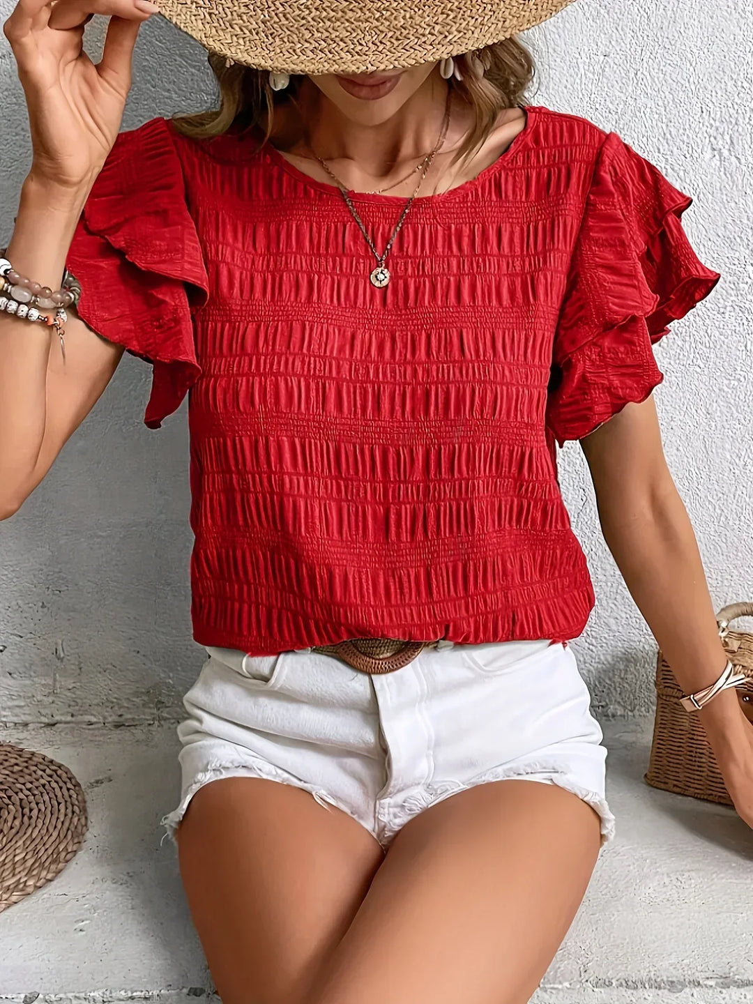 Annabel | Volangärm Texturerad Blus