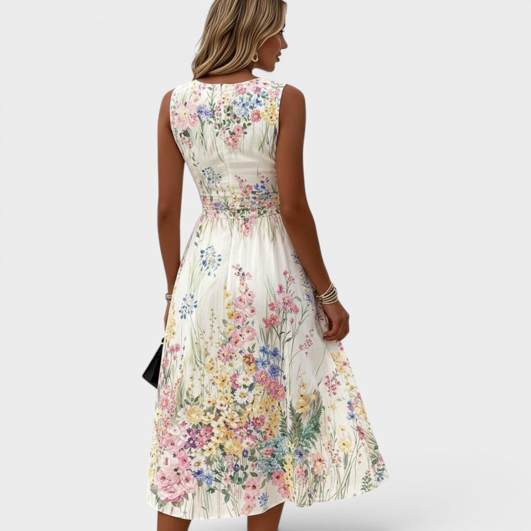 Marielle | Ärmlös Blommig Midiklänning