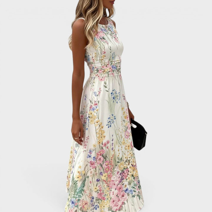 Marielle | Ärmlös Blommig Midiklänning