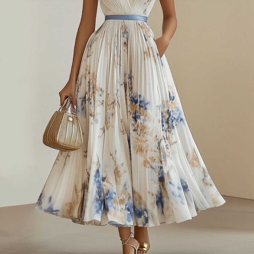 Alexia | Elegant Plisserad Maxi V-ringad Klänning
