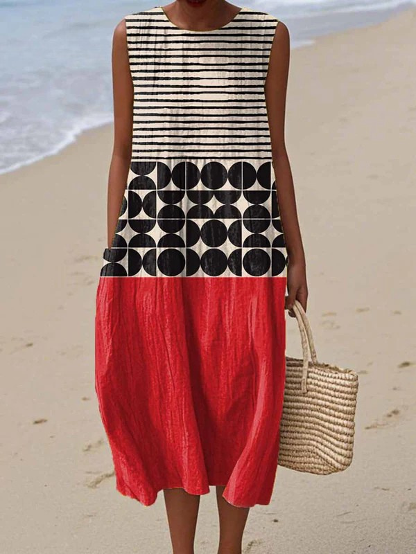 Indiana | Stilig Color Block Midi Klänning