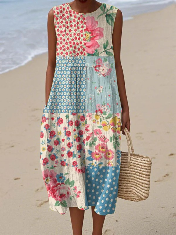 Maeve | Stilig Patchwork Midi Klänning