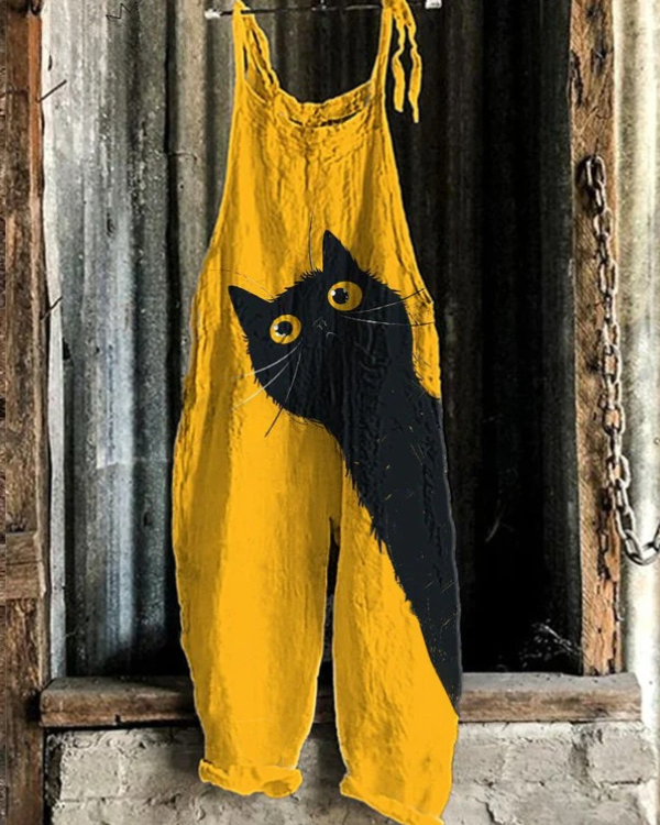 Abigail | Klassisk Lättviktig Katttryck Jumpsuit