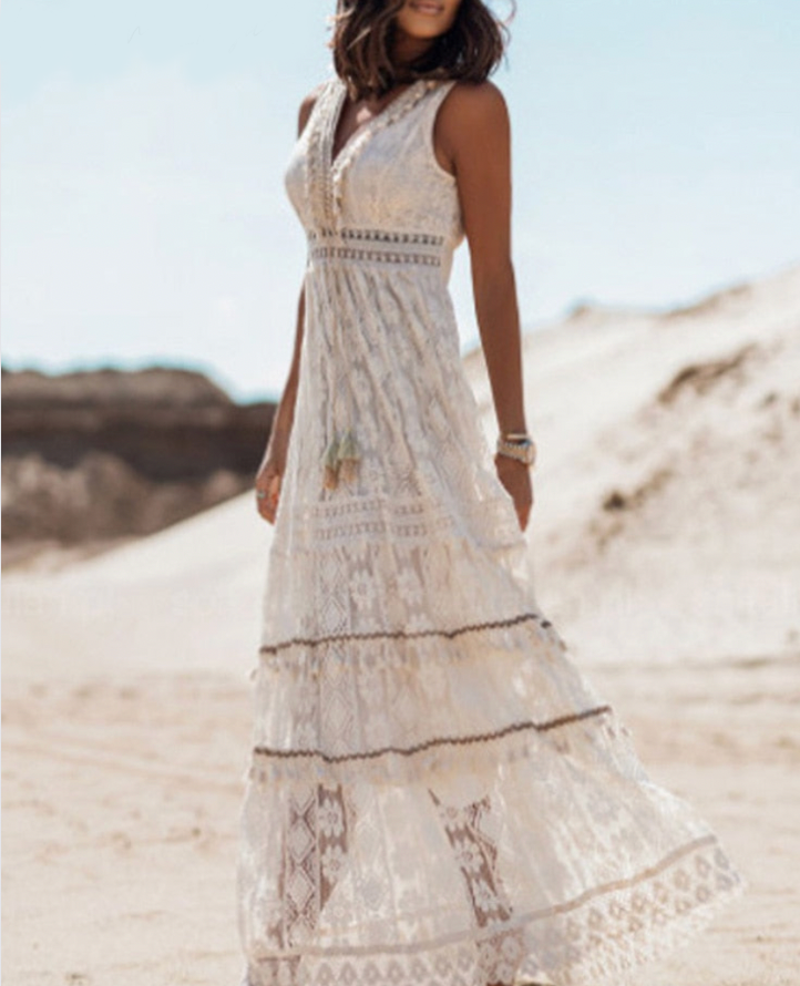 Isabelle | Kvinno sommarklänning Boho Maxi | Strand Casual