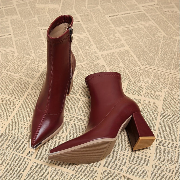 Josephine | Spetsig Tå Chunky Heel Ankelboots
