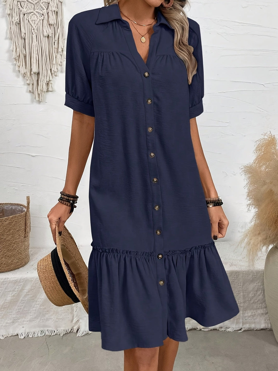 Maevelle | Knäppt Boho Midi Klänning