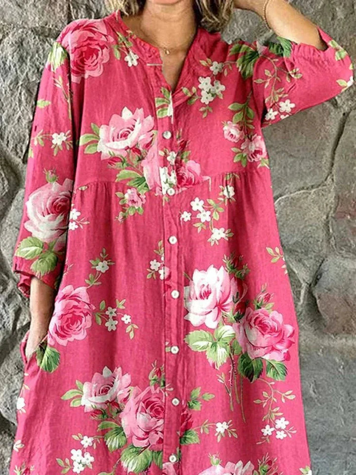 Maddie | Stilren Oversized Konst Blommig Klänning